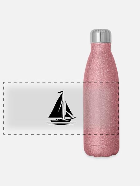 Segelboot Umriss - Panorama Glitzer Isolierflasche 500 ml - Pink Glitzer - Vorne