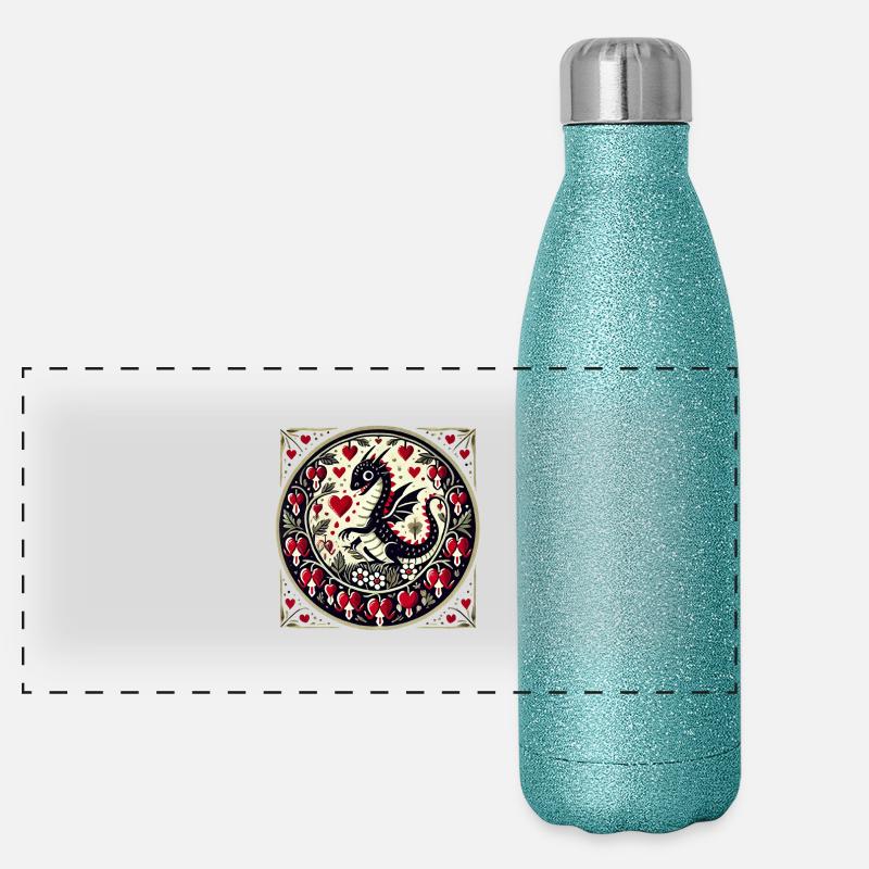 Blutende Herzen: Drache Panorama Glitzer Isolierflasche 500 ml