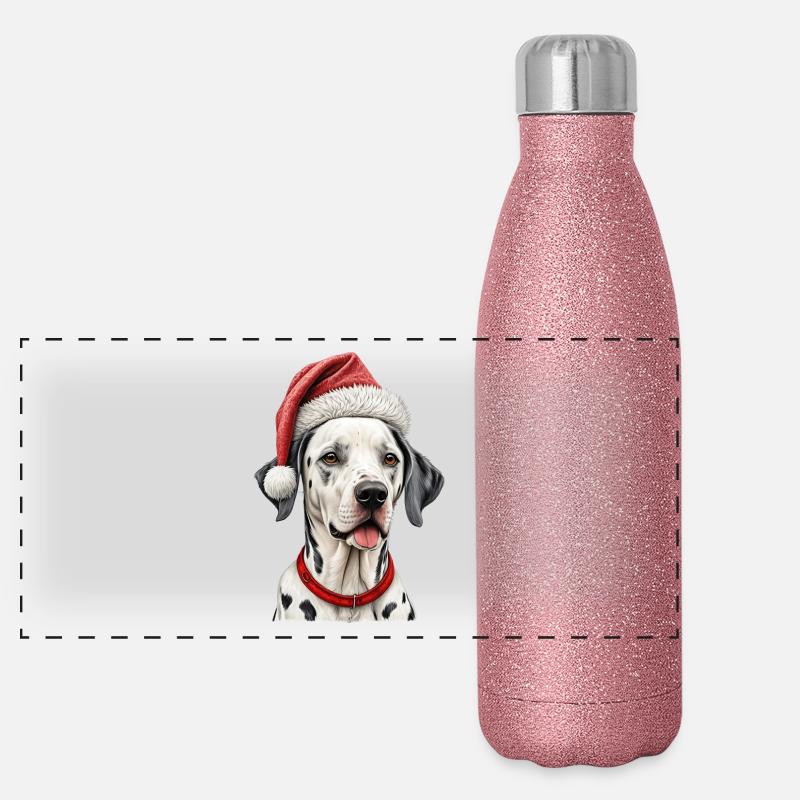 Chien dalmatien de Noël Gourde isotherme panoramique pailletée 500 ml