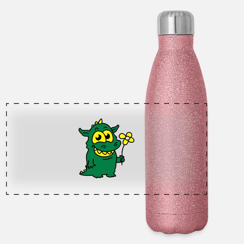 Drache mit Blume Panorama Glitzer Isolierflasche 500 ml