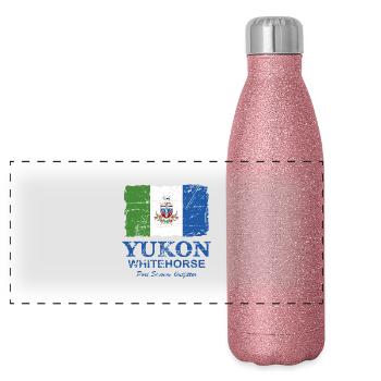 Yukon Flag - Canada - Vintage Look - Panoramic Glitter Thermal Bottle 500 ml - pink glitter - Front