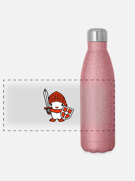 Duck Knight Armor Sword Shield Helmet Fighter - Panoramic Glitter Thermal Bottle 500 ml - pink glitter - Front