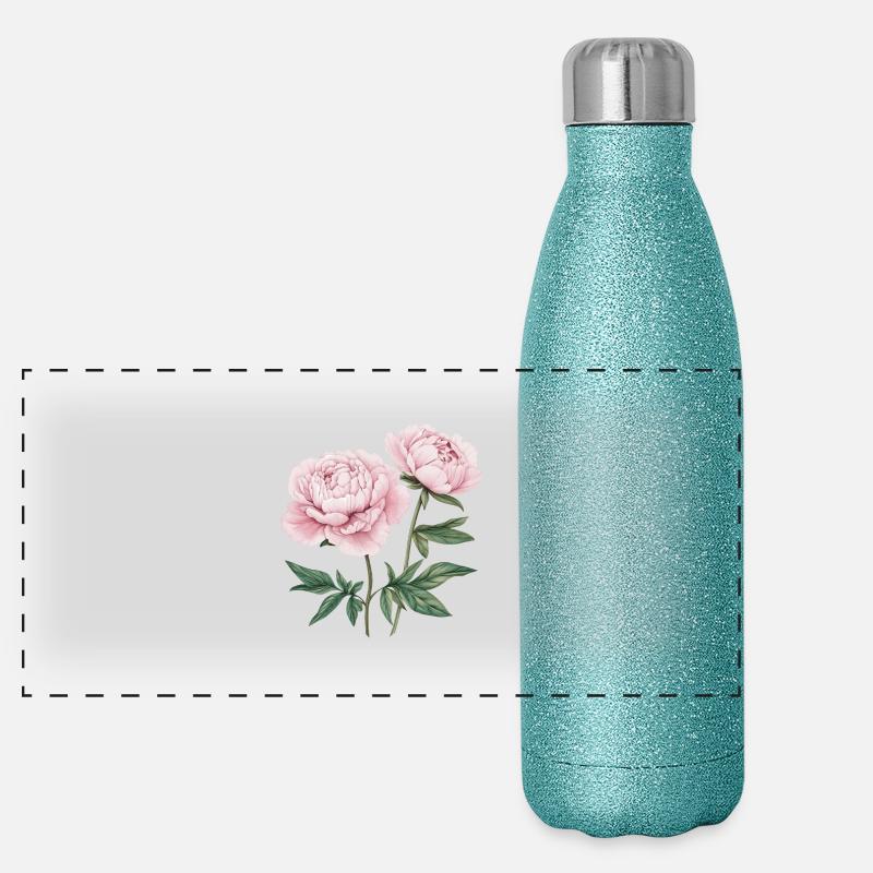 2 Pfingstrosen Panorama Glitzer Isolierflasche 500 ml