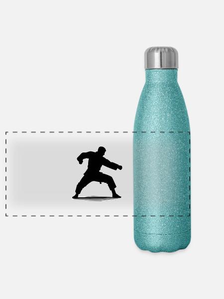 Judo Kämpfer Umriss - Panorama Glitzer Isolierflasche 500 ml - Blau Glitzer - Vorne