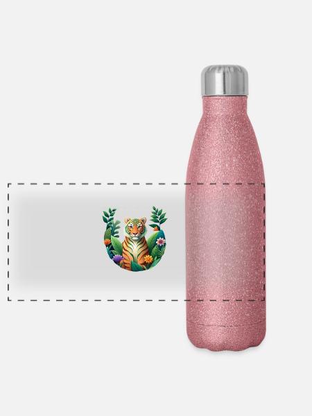 Tiger-Print mit Grain-Effekt - Panorama Glitzer Isolierflasche 500 ml - Pink Glitzer