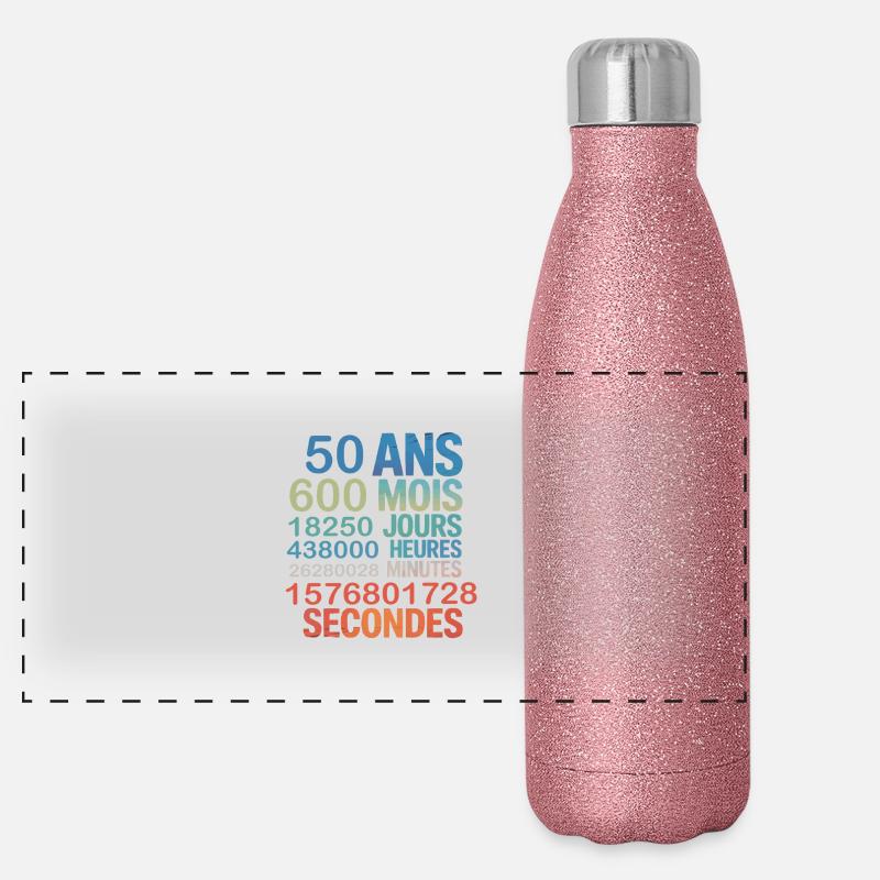 50 Ans – 600 Mois, 18250 Jours, 1,5 Milliard Panorama Glitzer Isolierflasche 500 ml