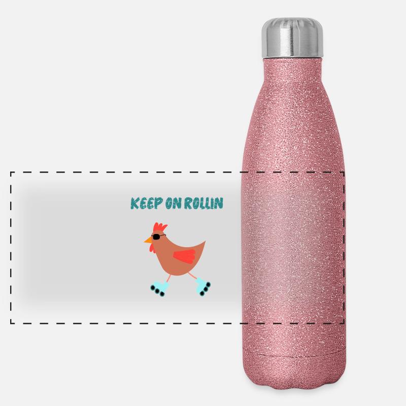 Lässiges Huhn auf Rollerblades mit Sonnenbrille Panorama Glitzer Isolierflasche 500 ml