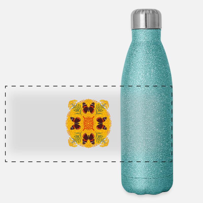 Red Admiral Butterfly Mandala Panoramic Glitter Thermal Bottle 500 ml