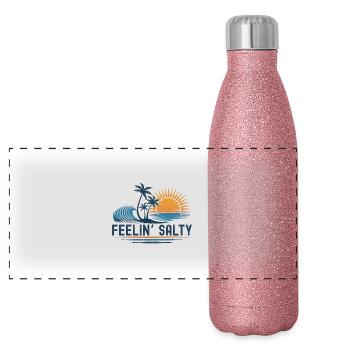 Funny Feelin Salty Vintage Retro Summer Beach Vaca - Panoramic Glitter Thermal Bottle 500 ml - pink glitter - Front