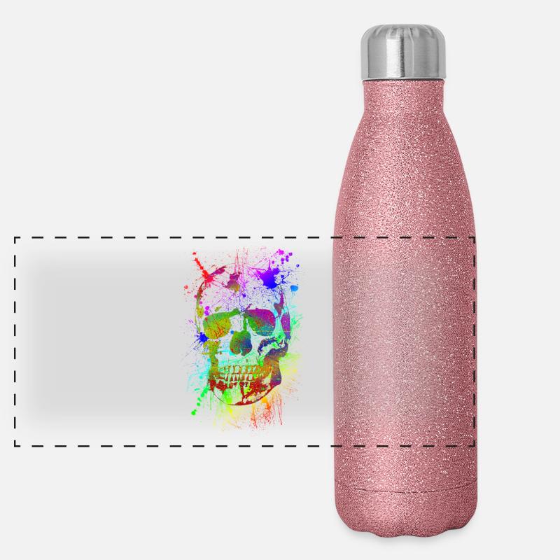 Crâne, Tête de mort, Art, Beaucoup de couleurs, Gothique Gourde isotherme panoramique pailletée 500 ml