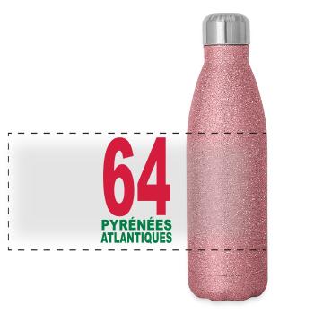 Pyrénées-Atlantiques 64 - Gourde isotherme panoramique pailletée 500 ml - paillettes roses - Devant