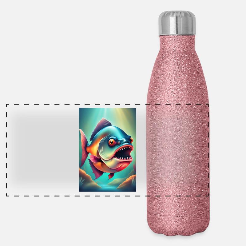 Angry looking piranha fish Panoramic Glitter Thermal Bottle 500 ml