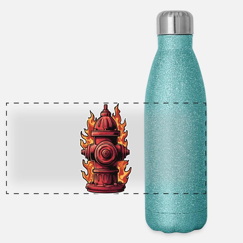 Fire Brigade Dad T-Shirt Gift Fire Brigade Fire Hydrant Panoramic Glitter Thermal Bottle 500 ml