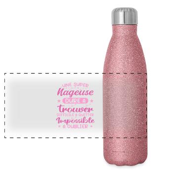 Une Super Nageuse - Cadeau nageuse - Gourde isotherme panoramique pailletée 500 ml - paillettes roses - Devant