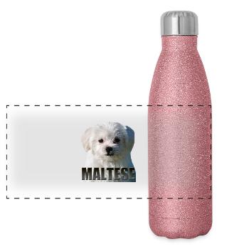 Maltese - Panoramic Glitter Thermal Bottle 500 ml - pink glitter - Front