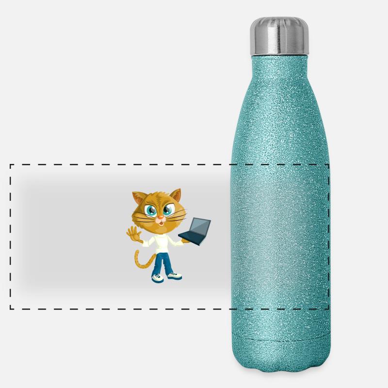 Katze mit LapTop Panorama Glitzer Isolierflasche 500 ml