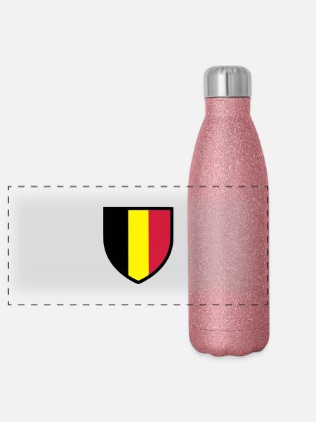 blason, écusson, drapeau belgique - belgie (T) - Gourde isotherme panoramique pailletée 500 ml - paillettes roses - Devant