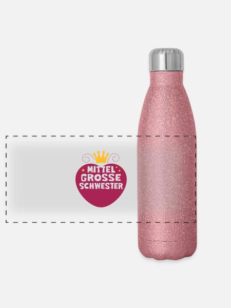 Medium sister - 2C - siblings - Panoramic Glitter Thermal Bottle 500 ml - pink glitter - Front