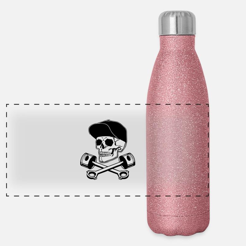 Totenkopf und Kolben Panorama Glitzer Isolierflasche 500 ml