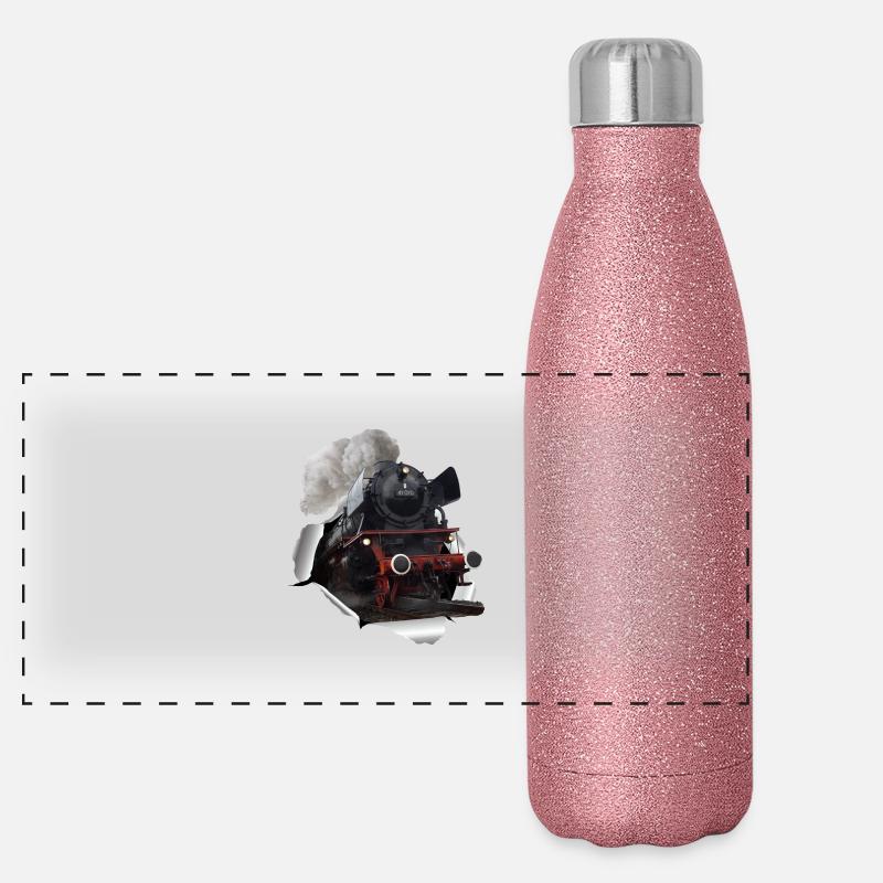 Une locomotive à vapeur brise le papier Gourde isotherme panoramique pailletée 500 ml