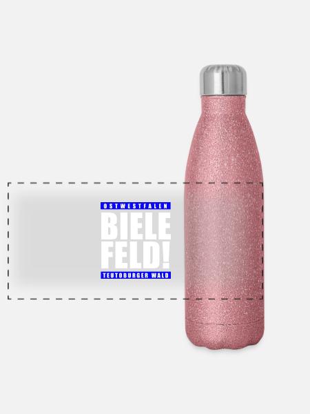 Bielefeld Ostwestfalen Teutoburger Wald - Panorama Glitzer Isolierflasche 500 ml - Pink Glitzer - Vorne