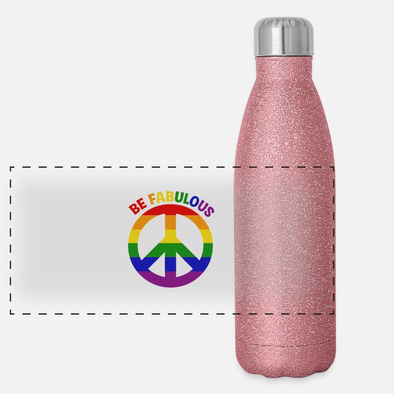 Vibrant Rainbow Peace Sign "Be Fabulous" Panoramic Glitter Thermal Bottle 500 ml
