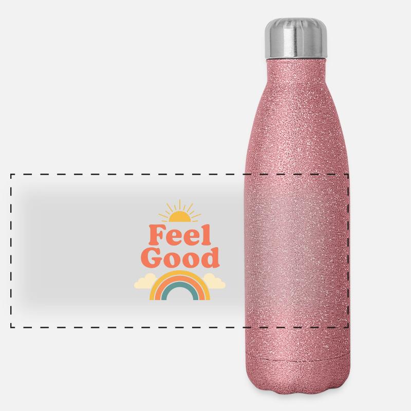 Retro Sun & Rainbow Design - Feel Good Panoramic Glitter Thermal Bottle 500 ml