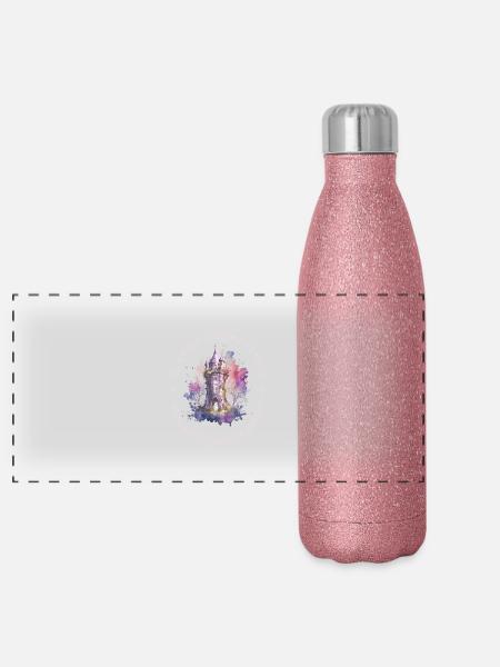 In the age of tales and magic - Panoramic Glitter Thermal Bottle 500 ml - pink glitter - Front