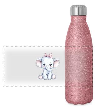 Mignon bébé éléphant - Gourde isotherme panoramique pailletée 500 ml - paillettes roses - Devant