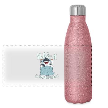 Hai-A! Lustiges Schlafshirt mit Hai - Panorama Glitzer Isolierflasche 500 ml - Pink Glitzer - Vorne