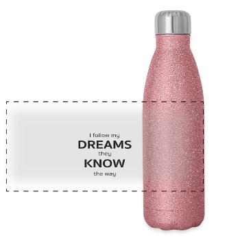 Suivez mes rêves; Suivez vos rêves - Gourde isotherme panoramique pailletée 500 ml - paillettes roses - Devant