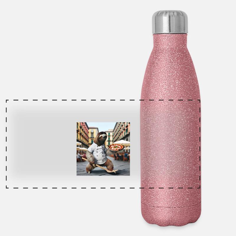 Faultier Pizzabäcker Pizzabäcker Neapel Panorama Glitzer Isolierflasche 500 ml