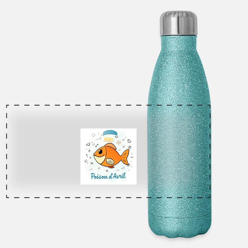 Poisson d’Avril - Orange Cartoon Fish Gourde isotherme panoramique pailletée 500 ml