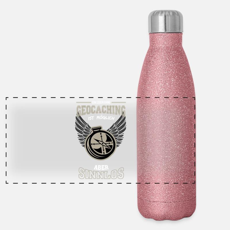 Geocaching Leben sinnlos - Geschenk Panorama Glitzer Isolierflasche 500 ml