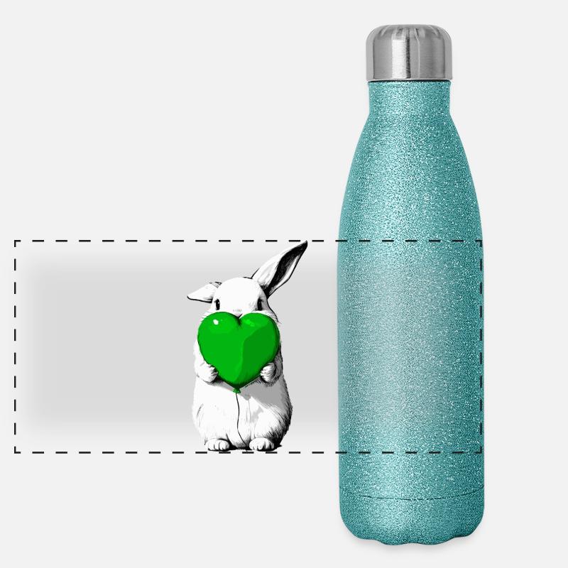 Hase mit grünem Herzballon Panorama Glitzer Isolierflasche 500 ml