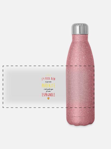 Je suis espagnole - Gourde isotherme panoramique pailletée 500 ml - paillettes roses - Devant