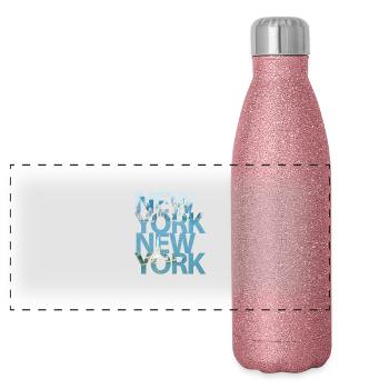 New York, New York - Gourde isotherme panoramique pailletée 500 ml - paillettes roses - Devant