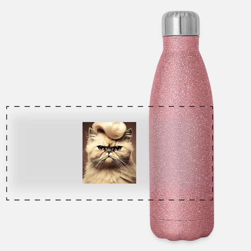 Perserkatze Negan als Rockabilly Panorama Glitzer Isolierflasche 500 ml