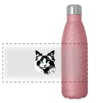 Visage de chat sympathique - Gourde isotherme panoramique pailletée 500 ml - paillettes roses - Devant