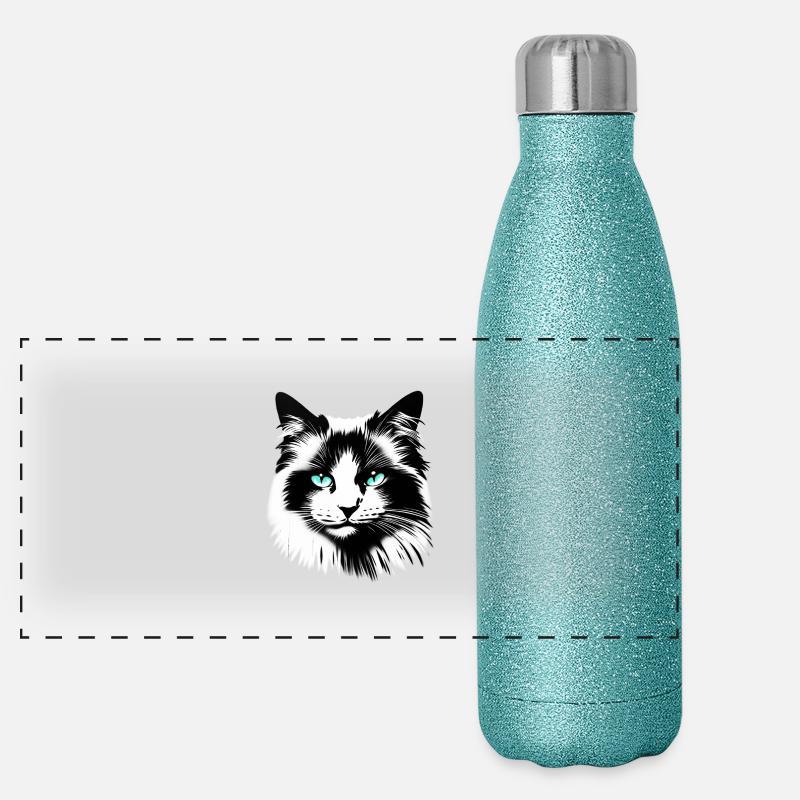 Sympathisches Katzengesicht Panorama Glitzer Isolierflasche 500 ml