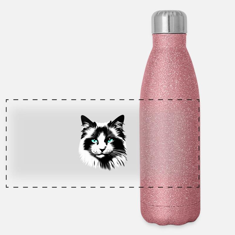 Sympathetic cat face Panoramic Glitter Thermal Bottle 500 ml
