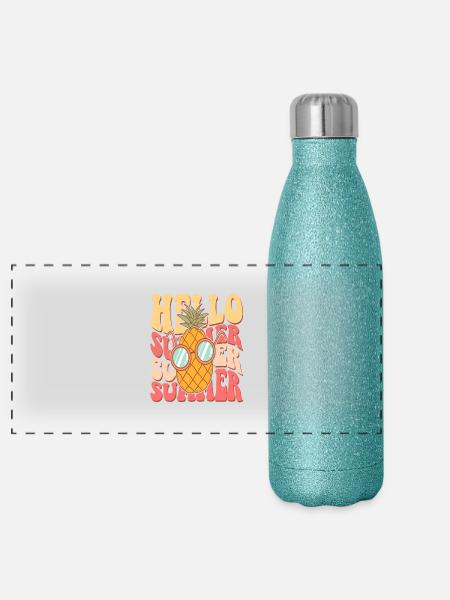 Été Ambiance Lac Nature Flore Art Fleurs Mer - Gourde isotherme panoramique pailletée 500 ml - paillettes bleues - Devant