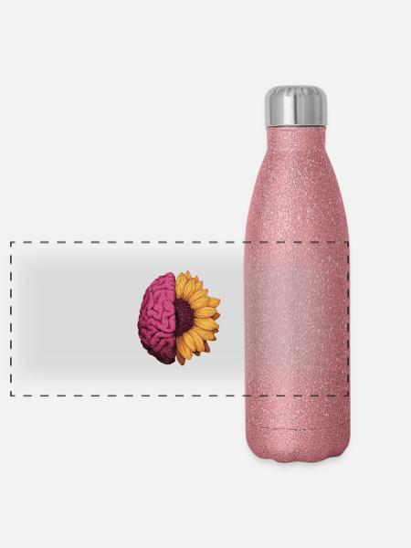 Neurodivergent, autism, ADHD, sunflower, brain - Panoramic Glitter Thermal Bottle 500 ml - pink glitter - Front