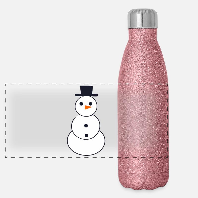 Minimalistische Schneemannkunst Panorama Glitzer Isolierflasche 500 ml