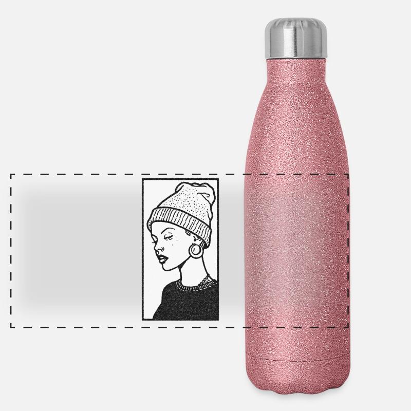 Hip Hop Face #4 - Panoramic Glitter Thermal Bottle 500 ml - pink glitter