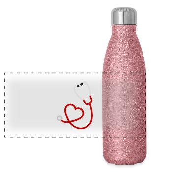 Stéthoscope j'aime la médecine - Gourde isotherme panoramique pailletée 500 ml - paillettes roses - Devant
