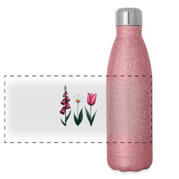 Foxglove Daisy Tulip Floral - Gourde isotherme panoramique pailletée 500 ml - paillettes roses - Devant