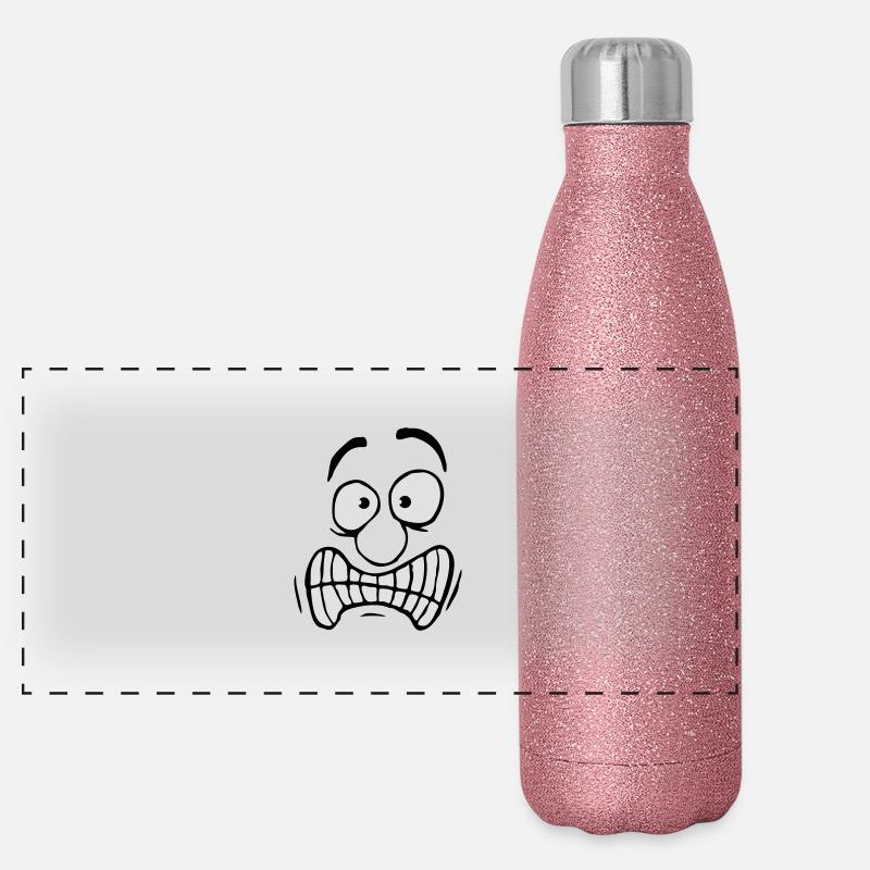 Insecure Anxious Comic Cartoon Face Panoramic Glitter Thermal Bottle 500 ml