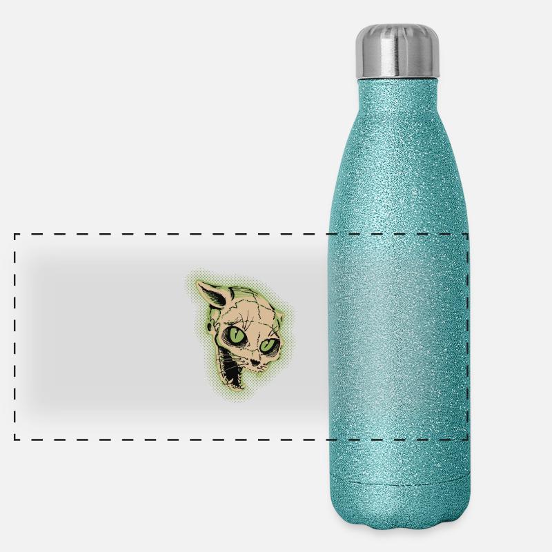 Vintage Cat Skull Illustration Panoramic Glitter Thermal Bottle 500 ml