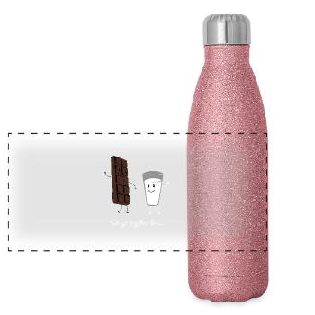 chocolat au lait - Gourde isotherme panoramique pailletée 500 ml - paillettes roses - Devant